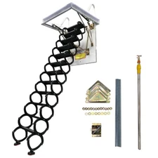 Black Folding Loft Ladder Stairs 9.84ft Attic Pull Down Ceiling 12 Steps 600lbs