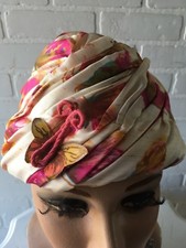 Vintage 1960's Pink Cream Floral Silk Hat Tea Party Custom Made 22"