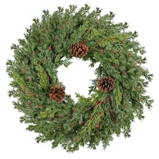 Real Touch Pine Christmas Wreath 24 Inch Christmas Wreaths for Red Berries