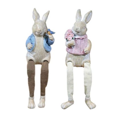 Miniature Easter Rabbit Bunny Figurine Mini Resin Carved Pattern