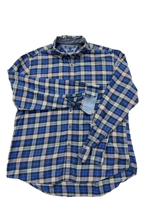 Tommy Hilfiger Mens XXL Blue Multi Plaid Flannel Long Sleeve Button Down Shirt