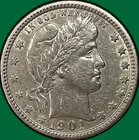 1901 Barber Quarter Choice Extremely Fine XF+ Coin #39260