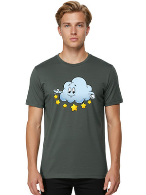 Smiling-Cloud-With-Stars-4 Mens Graphic Tee, 100% Cotton, Casual Summer Wear
