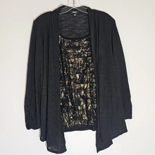 Elementz Top Womens Medium Gold Black Open Front Layered 2fer Ruffled Sparkle M