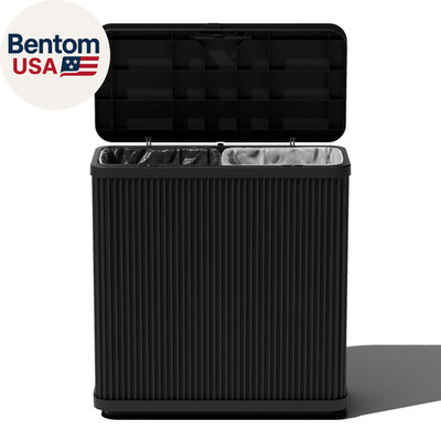 Tambour Series Outdoor Trash Can with Lid   All-Weather Waste Bin for Patio, Poo