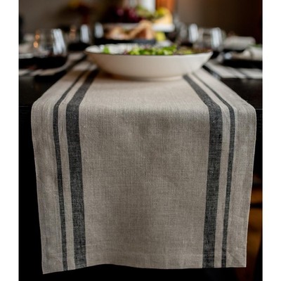 Linen Table Runner 72 Inches Long - 100% Pure Linen Black and Natural French ...