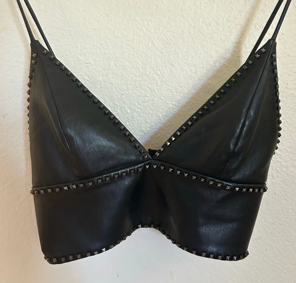 alice + Olivia Carli Vegan Leather Studded Crop Top Size 2 MSRP $395 - Image 4 of 4