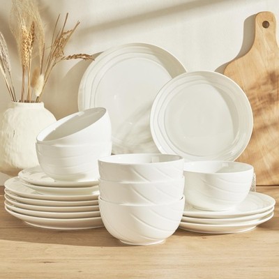 Porcelain Dinnerware Sets for 6, 18 Pieces Plates and Bowls Sets, Handcrafted...