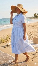 Kate Spade X Target XL Blue Stripe Midi Shirtdress Ribbon Detail Throughout Flaw