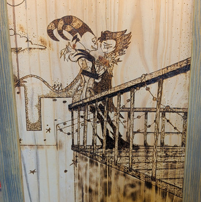 cartoons, helluva boss  Wood burning,  custom hand made. 1 of a kind.