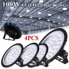 4 PACK  Warehouse LED 100W Watt UFO High Bay Lights Factory Shop GYM Light Lamp