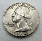 1964 Denver Mint USA Washington Quarter Dollar 90% Silver 25c Coin Mint D B12