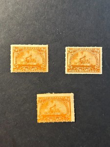 U.S. Revenue Scott #R161 1/2c orange battleship documentary 2-MH, 1-used