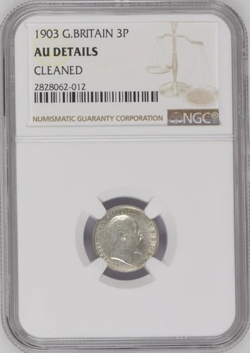 1903 Great Britain Silver Three Pence Mint State NGC AU DETAILS