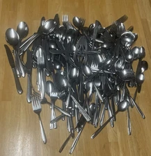 Mixed Lot Stainless Steel Silverware Spoons Knives Forks 149 Pieces Over 12 Lbs