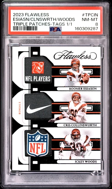 2023 FLAWLESS TRIPLE TAGS BOOMER ESIASON CRIS COLLINSWORTH ICKEY WOODS 1/1 PSA 8