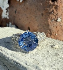 7.85Ct Round Cut Natural Blue Sapphire Diamond Wedding Ring 950 Platinum 6 7 8