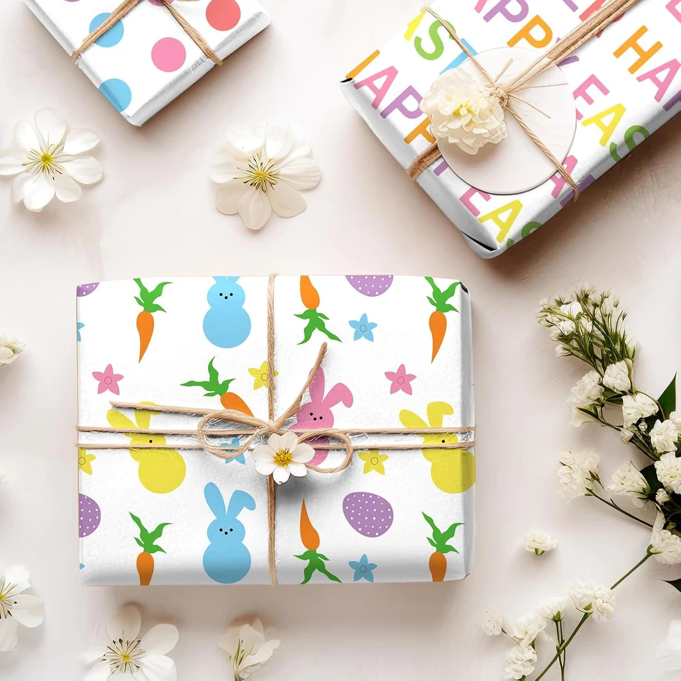 12 Sheet Easter Wrapping Paper Pastel Bunny Rabbit Egg Gift Wrap Paper Bulk Deco - Image 4 of 4