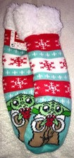 Disney Star Wars Mandaloriam Baby Yoda Sherpa Slipper Socks, Size 4-10 NWT