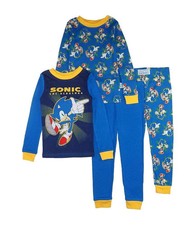Sonic The Hedgehog Little Boy's 4-Piece Cotton Pajama Set, L/S Blue/Yellow, 6