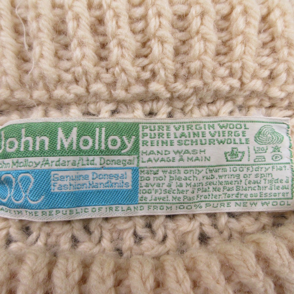 John Molloy Sweater Mens Medium Beige Wool Cable Knit Fisherman