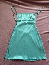Fashion Nova Aqua Satin Slip Dress, Size Small