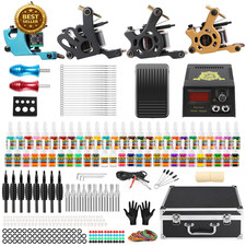 Solong Complete Tattoo Kit 4 Tattoo Machine Guns 54 Inks Power Supply Foot Pedal