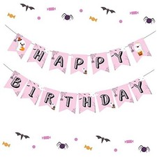 Halloween Birthday Party Decorations Pink Hanging Bunting Banner