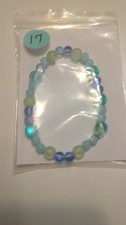 Beaded Bracelet Blue Green Aqua Glass Round Beads Unisex Adults Adjustable