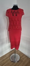 Phase Eight Pink Knit Dress Sz 10 Pencil Lace Bodice Double Layer Womens Stretch