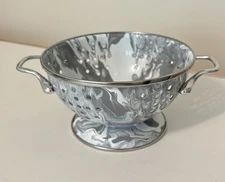 Pottery Barn Golden Rabbit Gray Swirl Small Colander Enamelware 1 Quart Strainer
