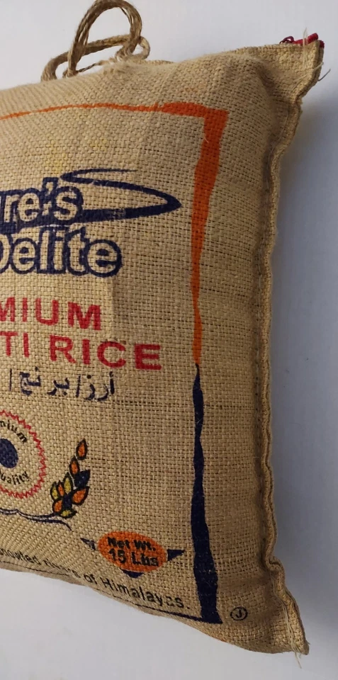 Nature's Delite Basmati Rice Burlap Bag Poly-Fiber Pillow Zip Closure Upcycle  - Image 3 of 4