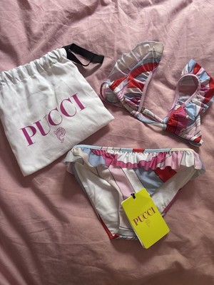 Brandneu mit Etikett Emilio Pucci Junior Mädchen Rüschen Iride Print Bikini Set Größe 6 authentisch