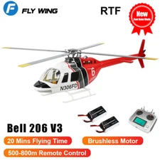 FLY WING Bell 206 V3 RC Helicopter 4 Blades 6CH Hovering Auto Return Fast Ship