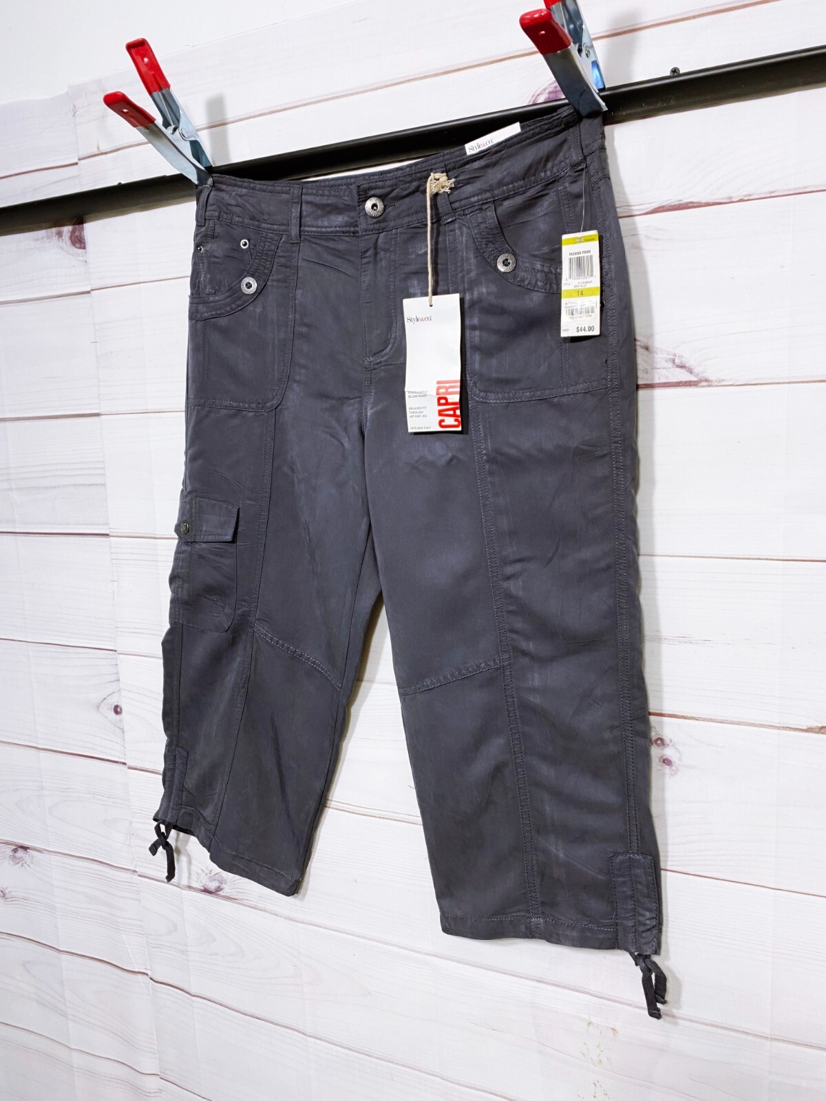 Style & Co Womens Capri Pants Size 14 Relaxed Fit Gray High Rise