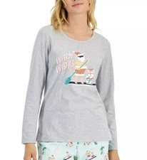 Family Pajamas Women's Tropical Santa Mix It Pajama Top Large Tea Green Gray