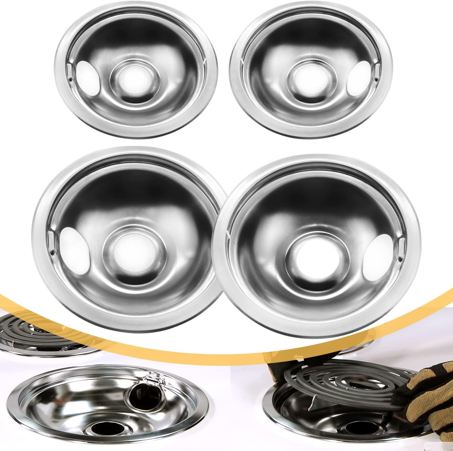 4 Pack Chrome Reflector Bowls Universal Drip Pan Kits Gas Stove Burner Rings Sui