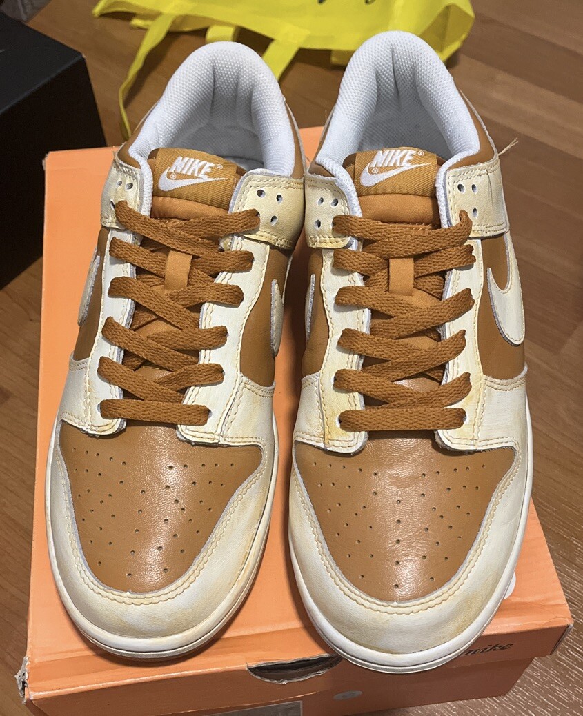 靴 NIKE DUNK LOW VNTG 446242 701 Size 10.5 - Nike Dunk Low Vintage Dark Curry 2010 VNDS Og all