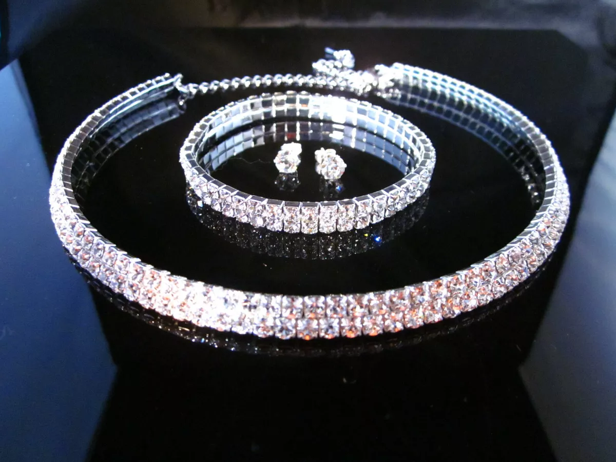 Swarovski Elements Clear Choker tennis bracelet earrings studs