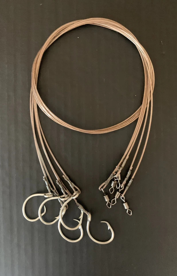 AFW (5) Shark Grouper 250lb Steel Leader Fishing Rigs 3ft Mustad 12/0 Circle Hook