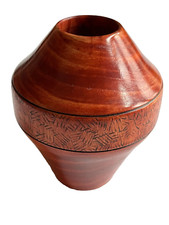 Hand Turned Wood Carved Vase P. Shipman Signed 2012 Brown Black 4 Inch Miniature