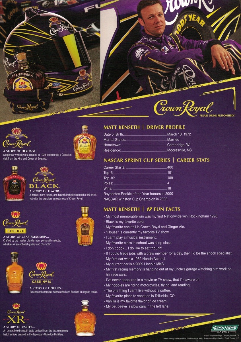 MATT KENSETH Signed NASCAR #17 Crown Royal PHOTO Roush Fenway