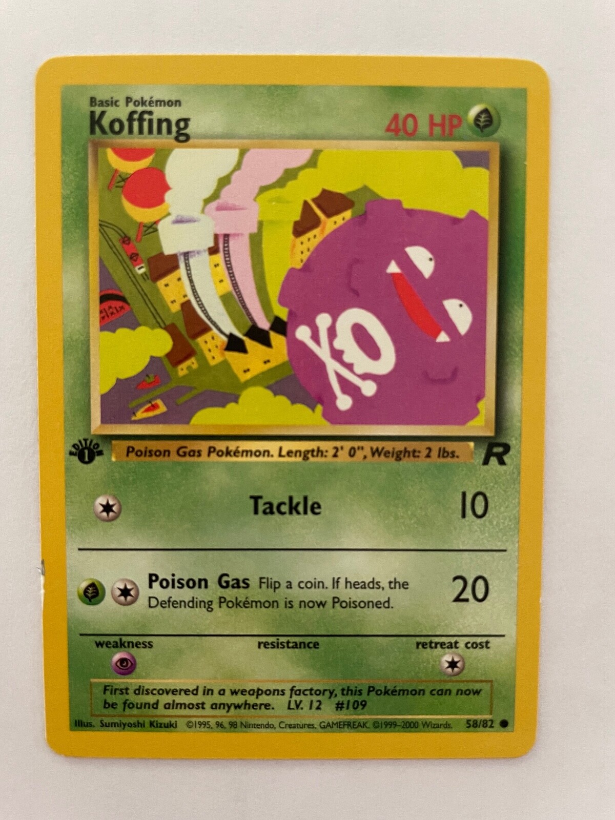 1st Edition Koffing 58/82  Team Rocket WOTC Pokemon Card Vintage NM