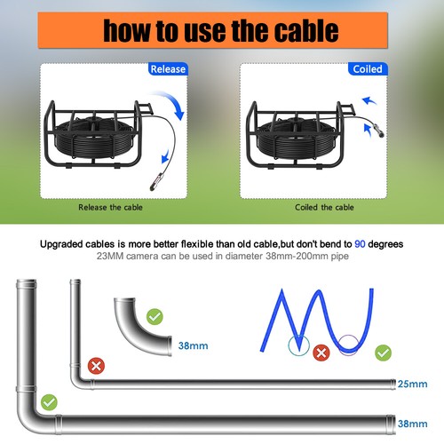50M 17mm Lens Sewer Pipe Inspection Camera DVR Video Endoscope Camera 7" Screen - Picture 5 of 11