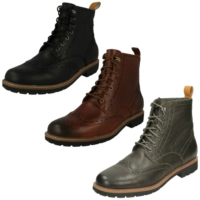 clarks black brogue boots