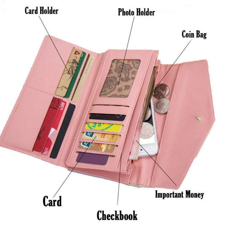 Fashion Envelope Clutch Long Wallet Women Leather Card Holder Purse Bag Handbag - Image 4 of 4