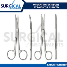 4.5" Operating Scissors Sharp / Sharp Straight + Curved Surgical German Grade