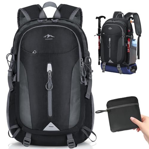 Hiking Backpack 40L Lightweight Packable Camping Backpack Waterproof Black-image