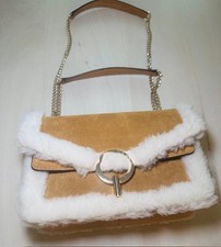 Rare Sandro Paris Shoulder Bag Suede  Sheep Skin Bag Sold In Bloomingdales