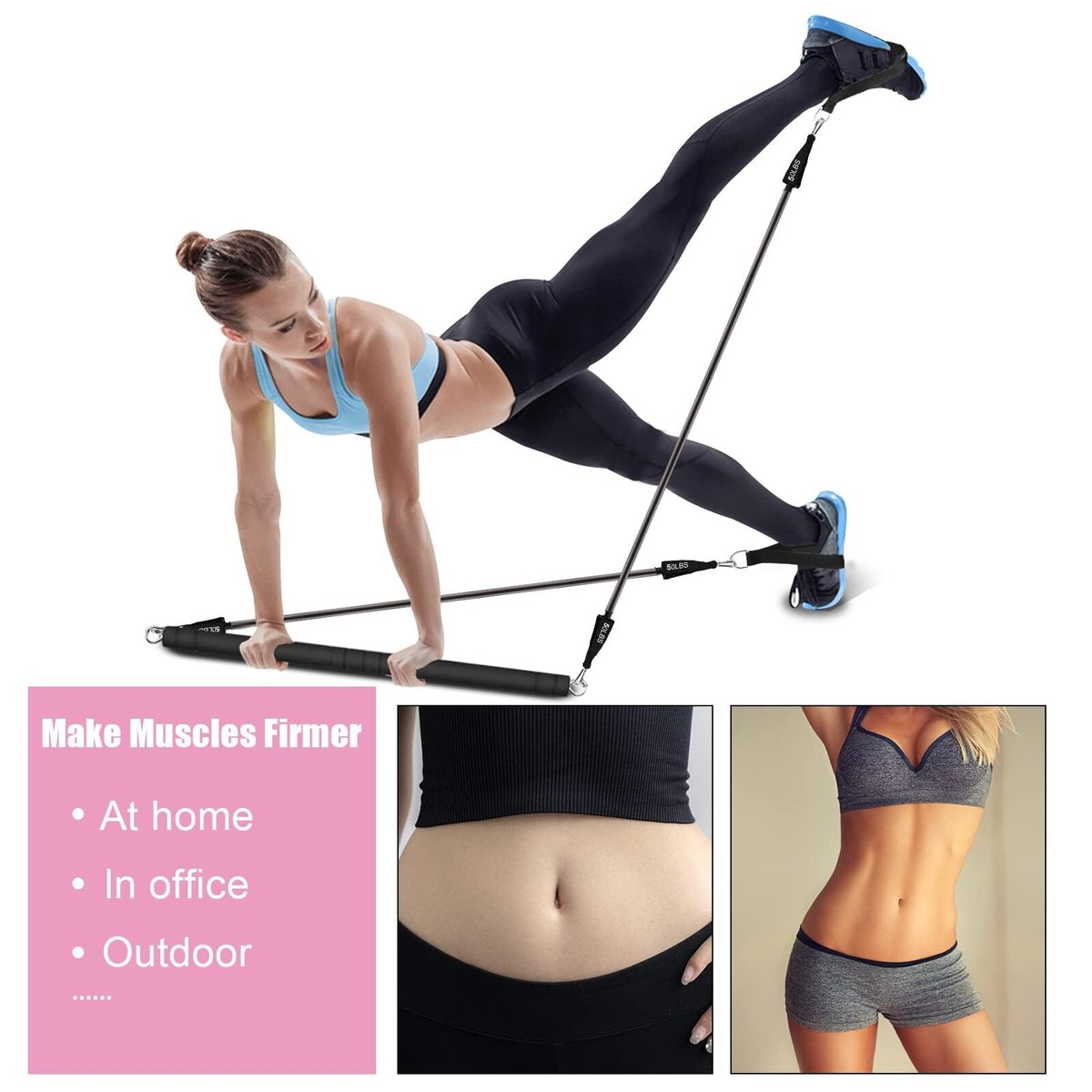 Pilates Bar Kit With Resistance Bands, WeluvFit Exercise Fitness